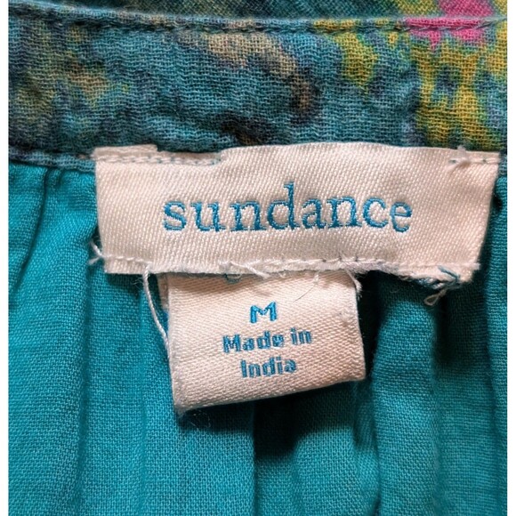 Sundance Size M Teal Floral Ruffle Tiered Midi Dress Cotton Boho Hippie Chic - Picture 9 of 12